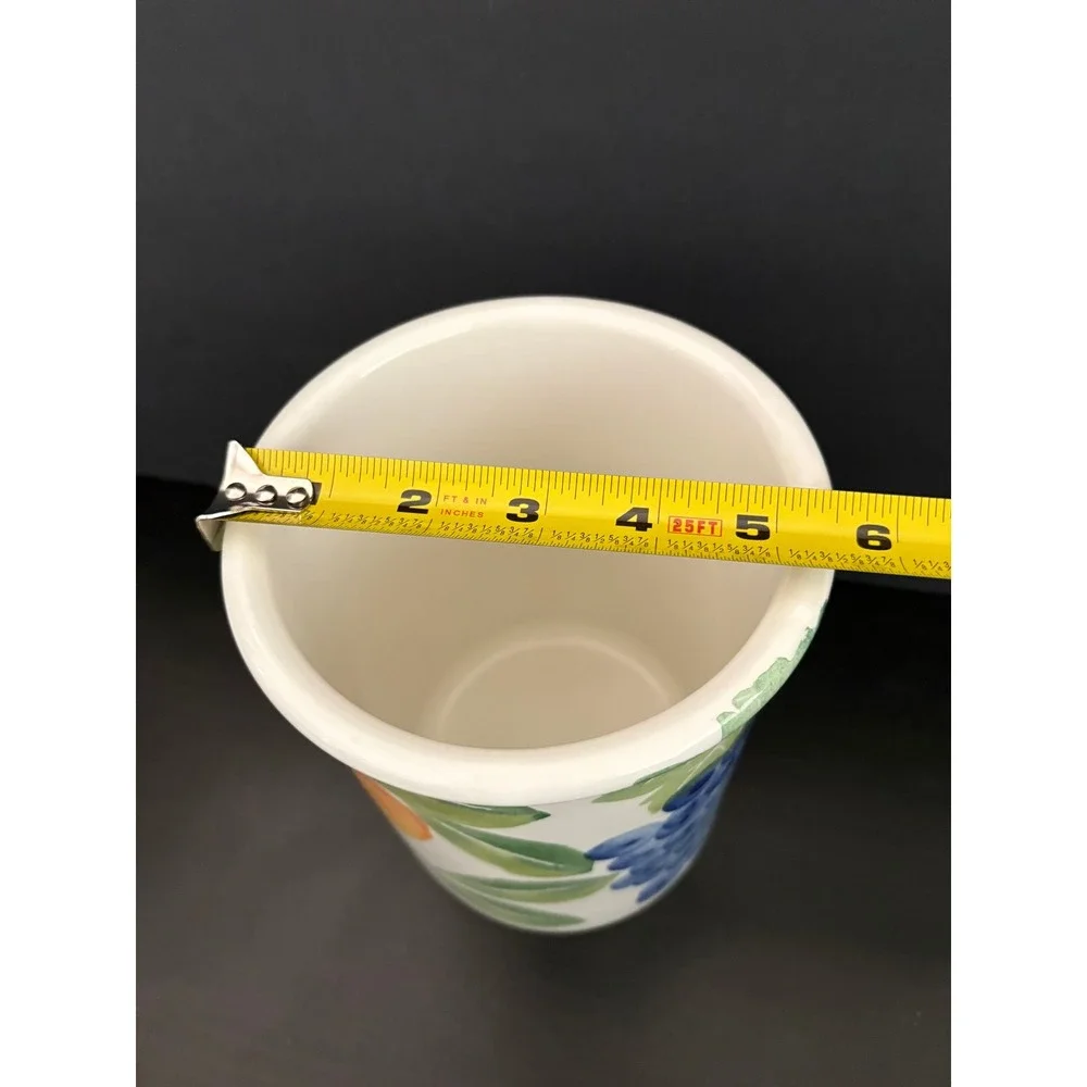 Ceramiche Alfa Italy Utensil Holder Vase Fruit Hand Painted Ceramic 7in VTG